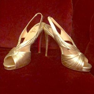 CHRISTIAN LOUBOUTIN gold ruched leather hi heels